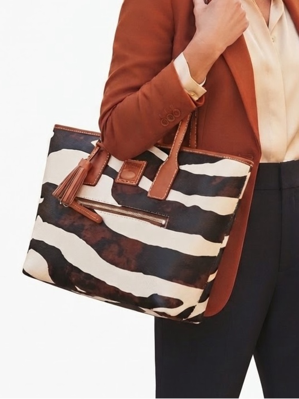 NWT Dooney & Bourke Zena Small Tote Bag Brown Zebra Print Designer Handbag